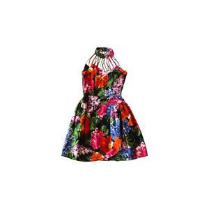 Vintage 80s Lillie Rubin Floral Halter Mini Dress Cage Neck Size 2 Party Prom